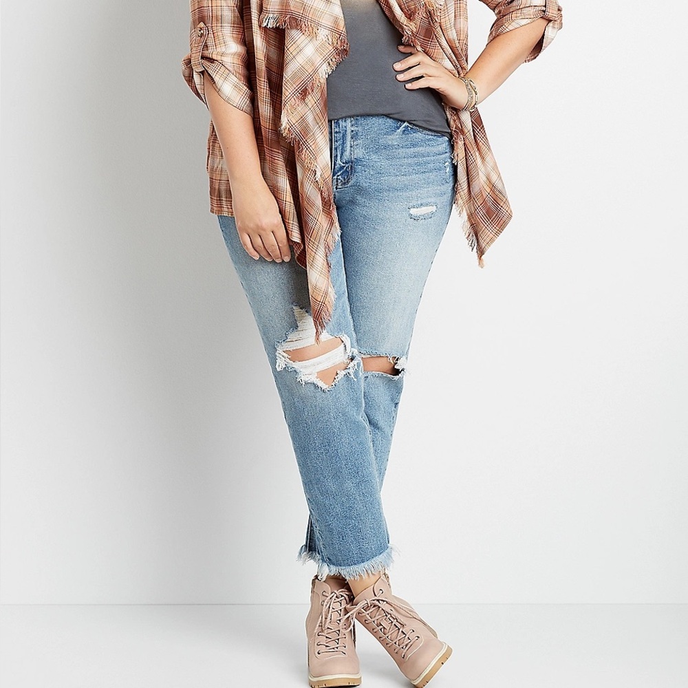 KanCan Vintage High Rise Destructed Straight Ankle Jean